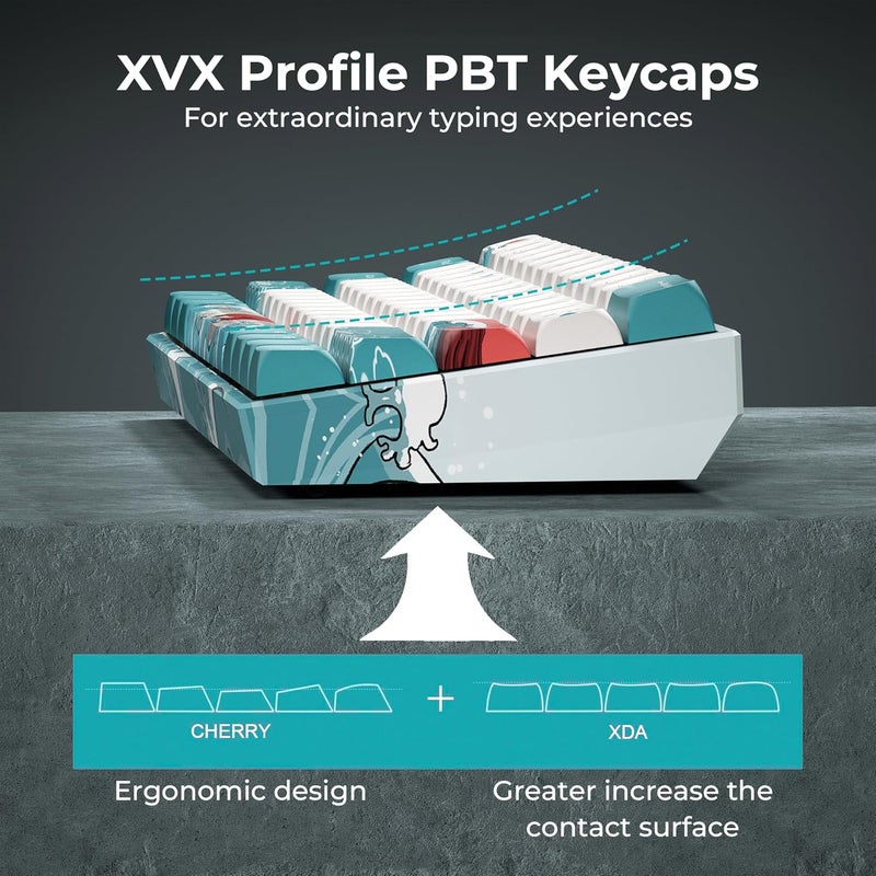 HITIME لوحة مفاتيح 60 بالمئة، XVX M61 Pro لوحة مفاتيح ميكانيكية لاسلكية بثلاثة أوضاع، لوحة مفاتيح مخصصة للألعاب قابلة للتبديل، بإضاءة خلفية RGB، للاعبين على أنظمة ويندوز وماك وPC (ثيم البحر المرجاني، مفتاح خطي مسبق التشحيم) - Image 5